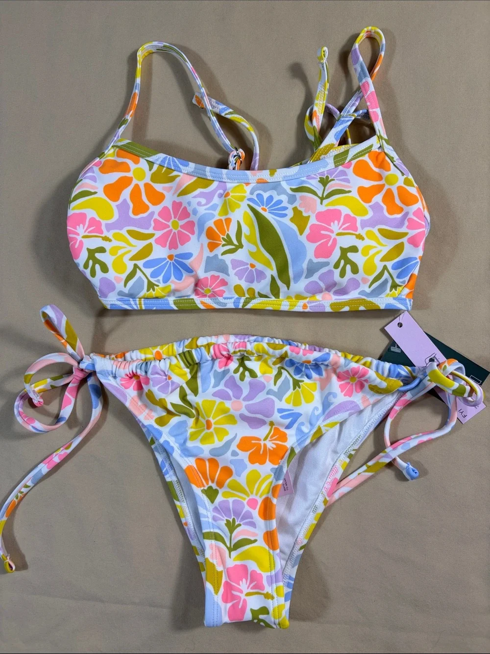 NWT Mixed Size Multicolor Floral Bralette‎ Bikini Set - Small Top/XS Bottom